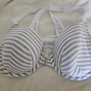 Cacique Gray and White Striped T-Shirt Bra